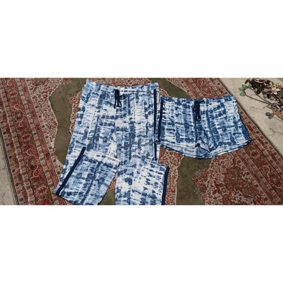 Lucky Brand size L lounge shorts and pants set blue white tiedye pattern - Picture 1 of 4